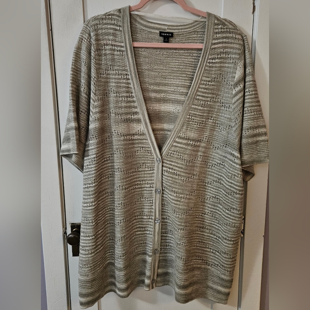 Torrid Gray and White Button-Up Cardigan